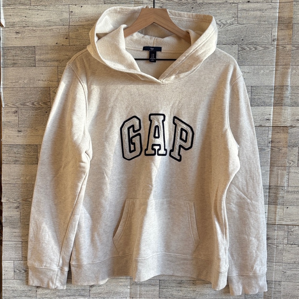 GAP Cream Sweatshirt Hoodie‎ Blue Logo embroidered Y2K comfy women’s size XL